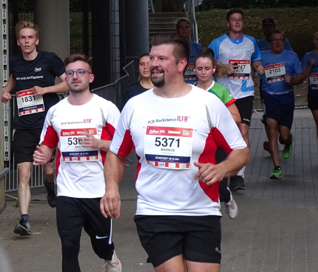 Crossing the finish line into the stadium